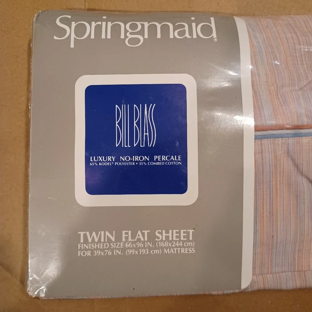 Vintage Bill Blass Springmaid Striped Twin Flat Sheet NEW No-Iron Percale